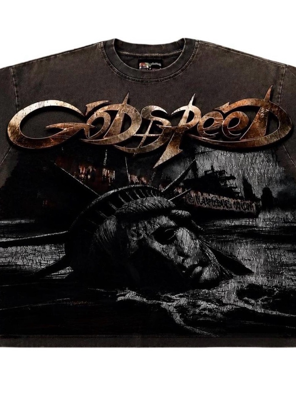 Men's Graphic Tee - Distressed Brown Statue of Liberty Print - Picture 1 of 7